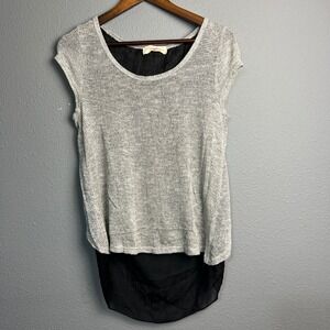 Blushed XL Gray Knit Top Black‎ Chiffon Semi Sheer High Low Bow Back Sleeveless